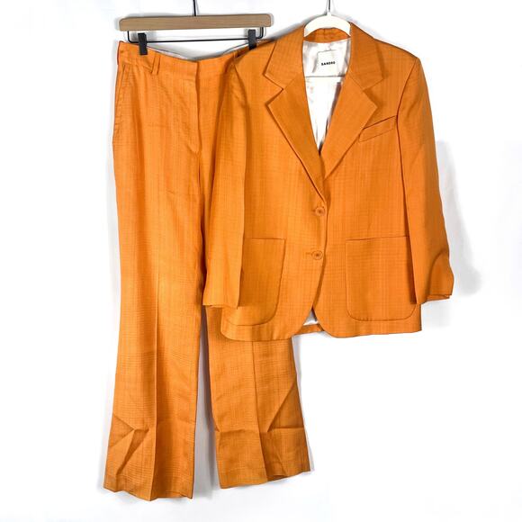Sandro Hisae Orange Suit 2-pc Set Collared Pants Blazer (TWO SIZES!) Sz 36 / 38 - Picture 3 of 16